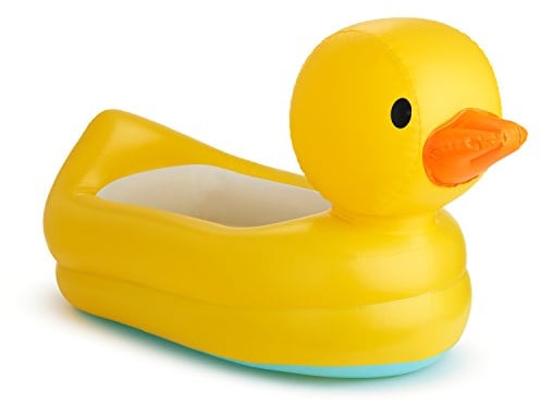 Munchkin White Hot Inflatable Baby Bath Duck Tub, suitable for alternative to larger paddling pools for small children, babies or toddlers. Ideal Baby Bath for traveling or for use at home.