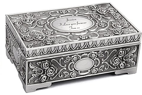 howson london Personalised Jewellery Box for Women - Engraved Gift for 18th Birthday, Anniversary, Wedding, Christmas (Vintage Jewelry Case for Mothers Day, Girls, Any Occasions)