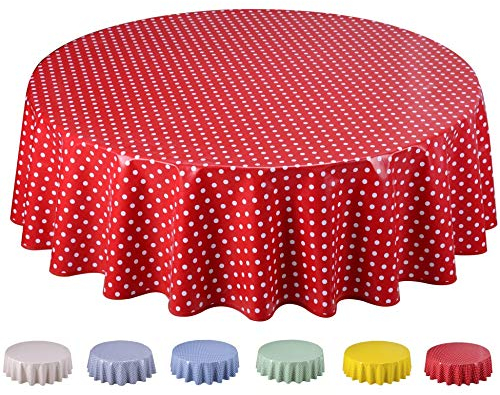 Home Direct Wachstuch Tischdecke Abwaschbar Rund 140cm Kleine Tupfen Rot