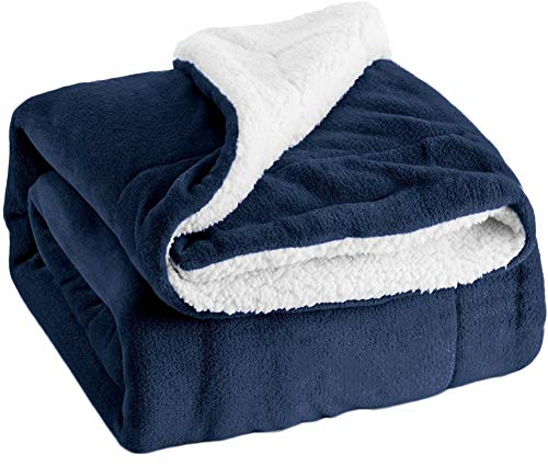 YAOTT Kuscheldecke In Faux Lammfell-Optik - Flanell Mikrofaser-Flausch Extra Warm& Weich Wohndecke In Winter Flauschige Dicke Sofadecke Marine 130x160cm