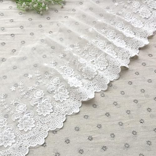21 CM Breite Europa Rosa muster Inelastische Stickerei Spitzenbesatz, Vorhang Tischdecke Slipcover Braut Selbermachen-Kleidung/Zubehör (1,8 Meter in einem Paket) (weiß)