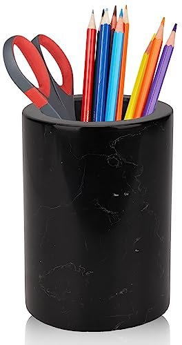 WORHE Volakas Pot à crayons en marbre naturel fabriqué à la main - Organiseur de bureau durable pour fournitures de bureau, papeterie, support de pinceaux de maquillage