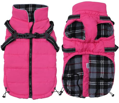 Pethiy -Super Warm Hunde wintermäntel mit Geschirr, Hundejacke mit Innenfleece, wasserdichte Kleine Hundemantel Winterweste Hundepullover mit Brust Gurt fur Haustier -Rosa-M