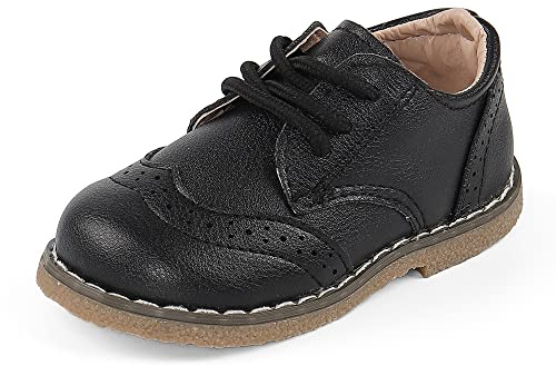 MASOCIO Boys Girls Toddler Kids School Shoes - Boy Girl Wedding Party Dress Lace Up Flat Shoes Infant Size 4.5 UK Child Black