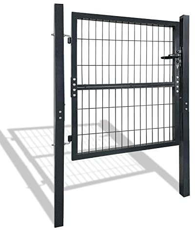 Froadp 100x100cm Gartentor Verzinkt Einzel Wellengitter, Garten Flügeltore mit Hochwertigem Schloss, Türklinke und Schlüssel, Gartenzaun für Einfahrtstür und Lagerhäusern Baustellen, Dunkelgrau