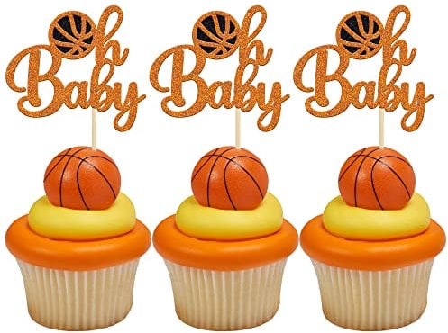 Gyufise 24Pcs Basketball Oh Baby Cupcake Toppers Basketball Player Scene Themed Cake Fruit Picks for Sports Theme Babyshower Birthday Event Party Supply Decorations