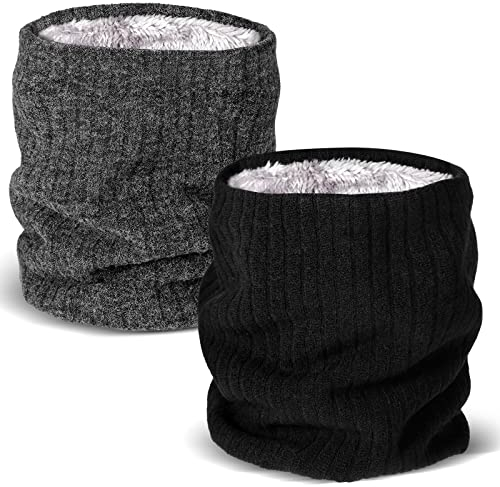 EBOOT 2 Stück Winter Halswärmer Fleece Gefüttert Strick Schlauchschal Winddicht Loop Schal Herren Damen (Schwarz Dunkelgrau)