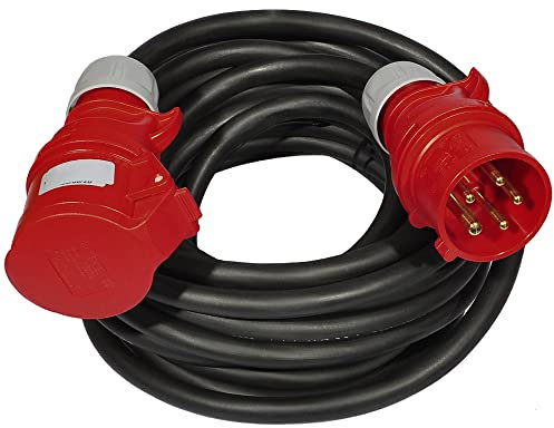 CEE Starkstromkabel 400V 32A 5x6mm² Gummi H07RN-F Standard ohne Phasenwender, Verlängerungskabel mit Stecker und Kupplung, 5m, 10m, 15m, 20m, 25m, 30m, 40m, 50m IP44 (10 Meter)