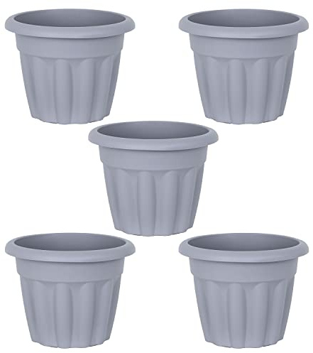 M1SS Set of 5-25cm Round Planter Upcycled Grey Flower Pot Garden Plant Container Indoor Outdoor Home Decoration Traditional Planters