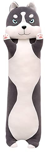 ISAKEN Plüsch Husky Kuscheltier Lange Husky Plüschtier Süße Hund Kissen Schlafkissen Wurfkissen Seitenschläferkissen Weiche Plüsch Kuscheln Kissen Geschenk für Kinder Erwachsene Jungen Mädchen, 70CM