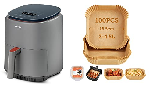 COSORI Friggitrice ad Aria Smart da 3,8L CAF-LI401S+COSORI Carta Forno Per Friggitrice Ad Aria 100 Pezzi 3-4.5L Quadrati (16cm)