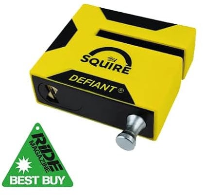 Squire Defiant® Motorcycle Lock: Angle Grinder Resistant Brake Disc Lock with 25mm Solid Hardened Steel Body, Anti-drill, Anti-pick and Anti-bump technology, Sold Secure Powered Cycle Diamond Approved