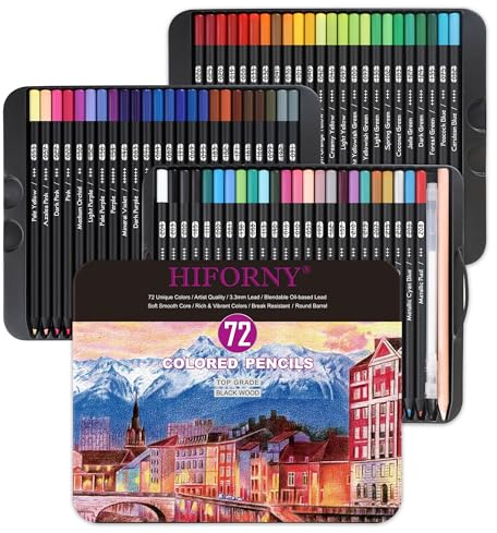 HIFORNY Premium Black Edition Buntstifte für Erwachsene - 72 Buntstifte, Künstler weicher Kern, Zeichenstifte Kunsthandwerk Zubehör für Erwachsene, Anfänger, Kinder