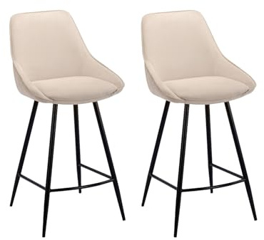 Vente-unique - Barhocker 2er-Set Masurie - Polyester - cremefarben