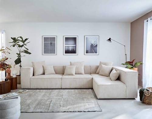 Lisa Design Colombine – Modulares Ecksofa rechts – 5-Sitzer – aus Cord Beige