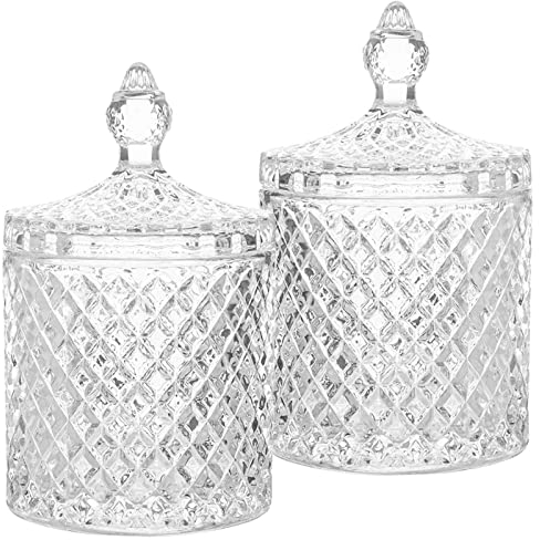 2 Stück Bonbonglas mit Deckel, 300ml Transparente Kristallglas Süßigkeiten Dose, Elegante Dekorative Vorratsbehälter für Kekse Schokolade