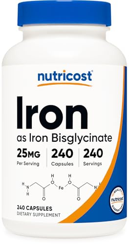 Nutricost Iron Bisglycinate Supplement (25mg) 240 Capsules - from Ferrous Bisglycinate Chelate - Non-GMO & Gluten-Free, Gentle Iron