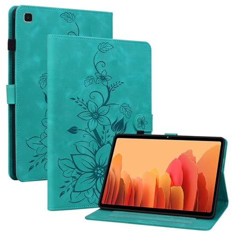 Rosbtib Case for Samsung Galaxy Tab S5e 10.5 Inch 2019 (SM-T720/ SM-T725), Multi-angle Viewing Faux Leather Protective Case with Card Slots Cover Lily Pattern, Green