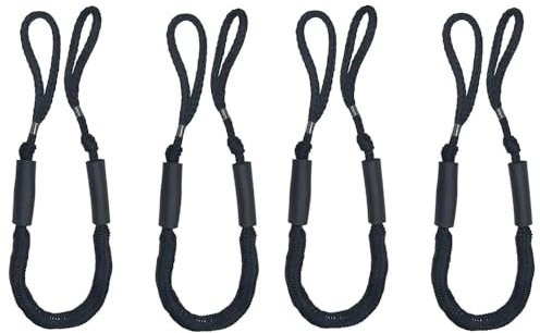 JT-HLM Black Bungee Dock Line, Mooring Rope Bungee Cord, Boat Dock and Anchor Lines, 4 ft for Boat,Yacht