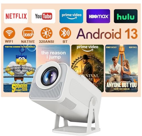 Upgraded HY320 Android 13 Smart Projector 4K Netflix Official, 320 ANSI Projector with WiFi Bluetooth, 180° Rotatable, Auto Keystone, ChatGPT Voice Assistant Portable Video Projectors for Bedroom