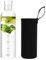 500 ml Glass Water Bottle with Sleeve | Glass Lid | 17oz Large-capacity Desk Bottle With Time Markings | BPA Free Drinkware (With Black Sleeve, 500 ml)