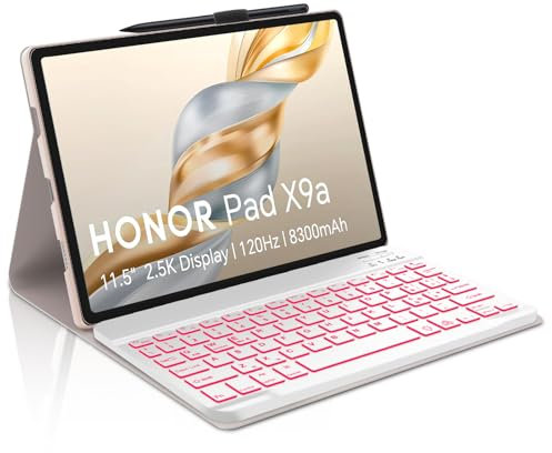 Occtingkind, Tastiera Retroilluminata per Honor Pad X9a 2025 11.5 Pollici, Cover con Magnetica Staccabile Bluetooth Tastiera, Italiano Layout, 7 Colori LED, USB-C, Custodia Protezione, Rosa chiaro
