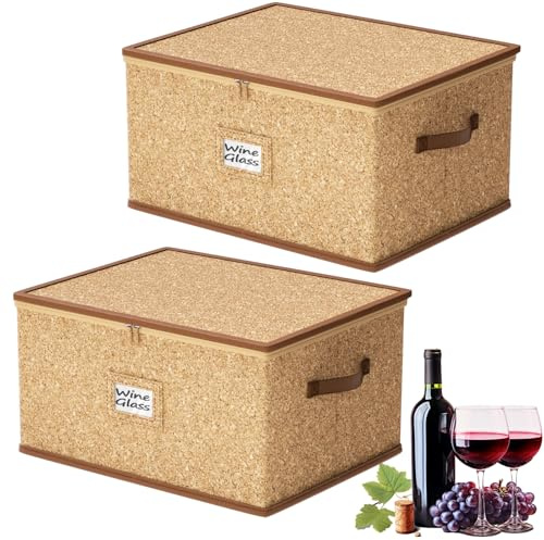 2 Pack Wine Glass Storage Cases, Hard Shell Stemware Container Cases | Glassware Storage Organizer Hold 24 Wine Glasses, Dust-Proof, Ideal for Crystal Stemware, Champagne Flutes, Kitchen, Caravan