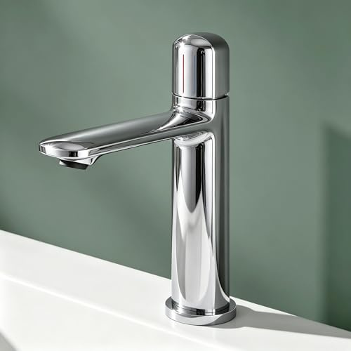 Mai & Mai Wasserhahn Bad 20,9cm hoch, Waschtischarmatur Silber | Einhebelmischer Mischbatterie Bad Armatur Badezimmer aus Messing, mit Wassersparfunktion DIN-Anschlüsse WAO-1190