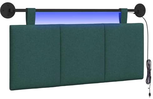 vidaXL Hängendes Kopfteil Mit LED Licht Dunkelgrün Stoff, Schlafzimmer, Rechteckig, Modern, Wandmontage, Anpassbares Kopfteil, Ergonomisch, Platzsparend, Akzentpaneel