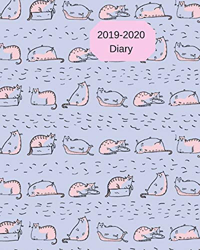 2019-2020 Diary: 8x10 size day to a page academic year diary planner. Lilac & grey cats cover design