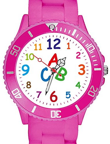 Taffstyle Kinder Armbanduhr Silikon Sportuhr Bunte Sport Uhr Kinderuhr Lernuhr Zahlen ABC Motiv Analog Pink