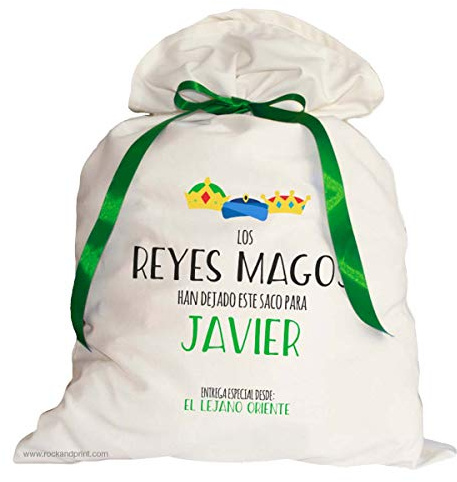 Saco regalos Navidad. Personalizado 50x80 cm. Elige el color del diseño. Decoración Árbol Reyes Magos