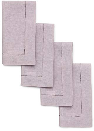 Solino Home Leinen Servietten 4er Set,100% reines Leinen Lila Dinner Servietten für Thanksgiving, Weihnachten,Klassische Hohlsaum-Stoffservietten 20x20 Zoll,Handgefertigt mit europäischem Flachs