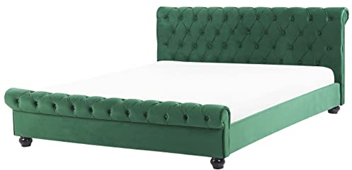 Beliani Britisches Bett Polsterbezug Samtstoff Chesterfield Style grün Avallon