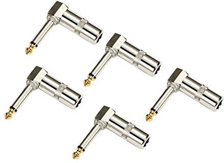 HSP-HSWITI Audio 1/4 90 Degree Right Angle Plug, 6.35mm Heavy Duty TS Mono Male Solder Jack Connector for Speaker/Guitar/Microphone Cables - 5PACK (NEED TO SOLDER)
