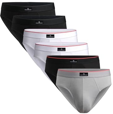 DANISH ENDURANCE Mens Briefs, Soft Cotton Underpants, Mens Y Fronts Underwear, Boxer Briefs, Multipack, 6 Pack, Multicolour: 2 X Black, 2 X White, 1 X Grey, 1 X Black/Red Line Band, XL