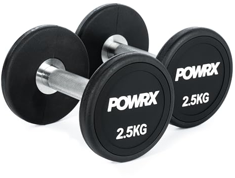 POWRX Professionell Rundhantel 2er Set inkl. Workout I Gummi Kurzhantel Beschichtung GERUCHSNEUTRAL 5-30 kg I Verchromt und gerändelt I Studioqualität (2,5)