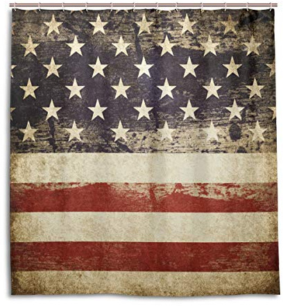 HMZXZ Amerikanisch USA Flagge Star Duschvorhang, Beständig Wasserdicht Polyester Stoff Bad Vorhang Zubehör 12 Haken 66x72 Zoll Zuhause Dekor