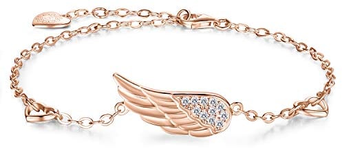 Billie Bijoux 925 Sterlingsilber Frauen Engels Flügel justierbares Kettenarmband Diamant weißes Gold überzogenes Knöchel Armband Frauen Geschenk (Rose Gold)