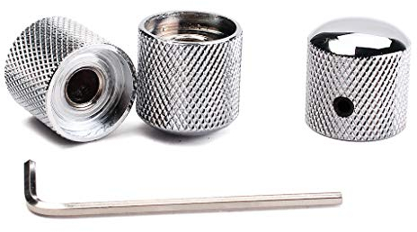 Alnicov Perillas de control de guitarra de precisión con 1/4 pulgadas (6,0mm) de diámetro – Juego de 3 pomos de cúpula de potenciómetro moleteado – cromo