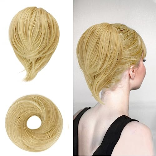 BARSDAR Haarteil Hair Extensions Haarknoten-Pferdeschwanz-Verlängerung,Gerades synthetisches Haarteil, kurzes Pferdeschwanz-Brötchen, Haarschmuck einfach Scrunchie für Frauen 24T613#