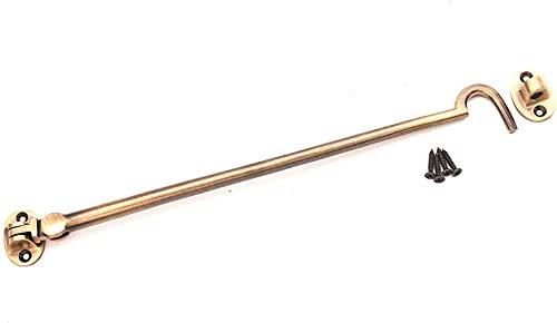 12 (300mm) Antique Heavy Duty Brass Cabin Hook & Eye Silent Catch/Latch/Holder/Back Gate/Shed/Patio Door