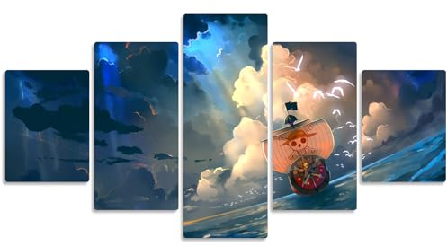 MPPSU One Piece Anime Poster Kunstdrucke Modular Wandkunst Modern Wanddekoration Wandbilder Wohnzimmer Leinwandbild 5 Teiliges Poster Set XXL Bilder Kreatives Geschenk Mit Rahmen 150 * 80cm