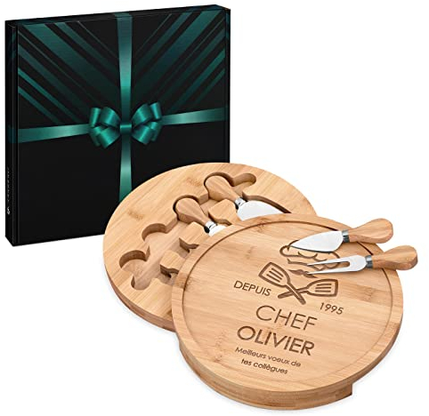 Maverton Plateau à Fromage Personnalisé en Bois - 25 cm - Plateau Fromage avec Les Accessoires - Cadeau Homme - Cadeau Personnalisé - Cadeau Anniversaire Homme - Spatule