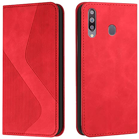 Mo-Somnus mit Samsung Galaxy A20S Hülle, Schutzhülle, Magnet PU Leder Tasche Flip Handyhülle, Klappbar Kartenfächer Brieftasche Klapphülle (Rot), MGP-HX-SPU-A20S-07140192