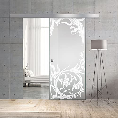 BOSS Porta Scorrevole in vetro modello TOSCANA 60x215 cm (60/80/90 cm) 8 mm, vetro Satinato, Nano rivestito bianco, kit hardware complete (60x215 cm, DESTRA)