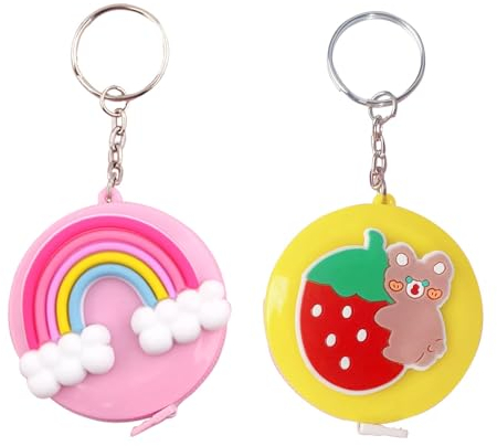 FAMIDIQGO 2 Stück Regenbogen+Erdbeerbär mit Schlüsselring Massband Körper Einziehbares Maßband Körper Schneidermaßband Measuring Tape zum Messen von Länge, Brust usw