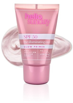 Hello Sunday | Gesichtsgrundierung mit Glow-Effekt mit Hyaluronsäure, Vitamin C und aufhellenden Pigmenten, LSF 50, 50 ml