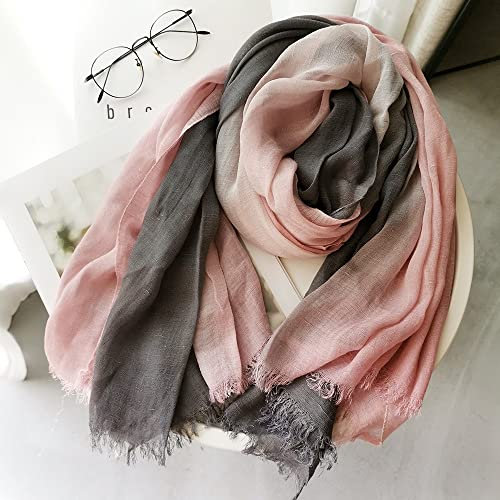 Echarpes Femmeprintemps Mode Coton Lin Dames Foulards en Soie Châles Châles Rose Clair Gris Dégradé Couleur Assortie Foulards Doux Chaud Mode Atmosphère Élégante Cadeaux pour Maman Cadeaux Po