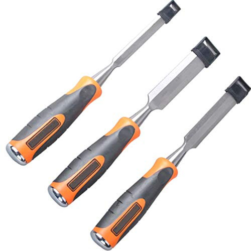 Wood Chisel Set,Bevel Edge Chisel with Protective Cover,12mm,19mm and 25mm,Woodworking Carving Heavy Duty Hand Tools for Woodworking Craft(3 Pieces)